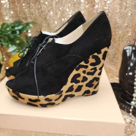 Authentic NIB Prada Leopard Peep Toe Wedge Heel - Picture 8 of 16
